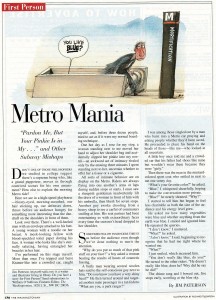 Essay (odd metro moment) for DC's Washingtonian Magazine